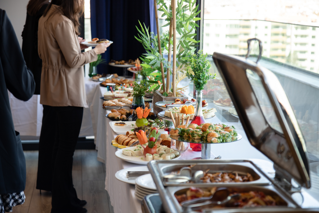 Banquet table with corporate food
